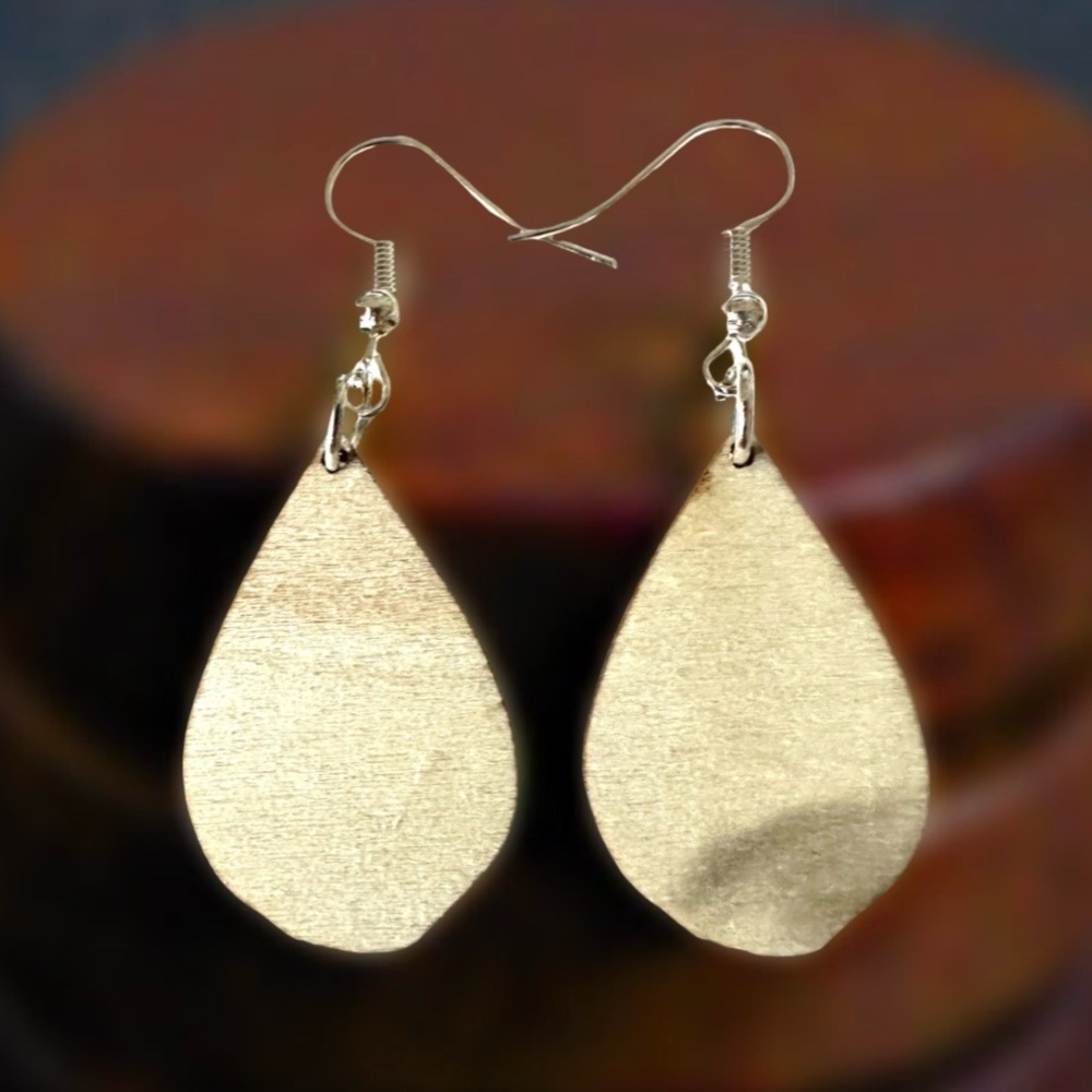 ⭐️ 5 for $25 Bohemian Wood Abstract Teardrop Hoop Fashion Earrings - Picture 3 of 7
